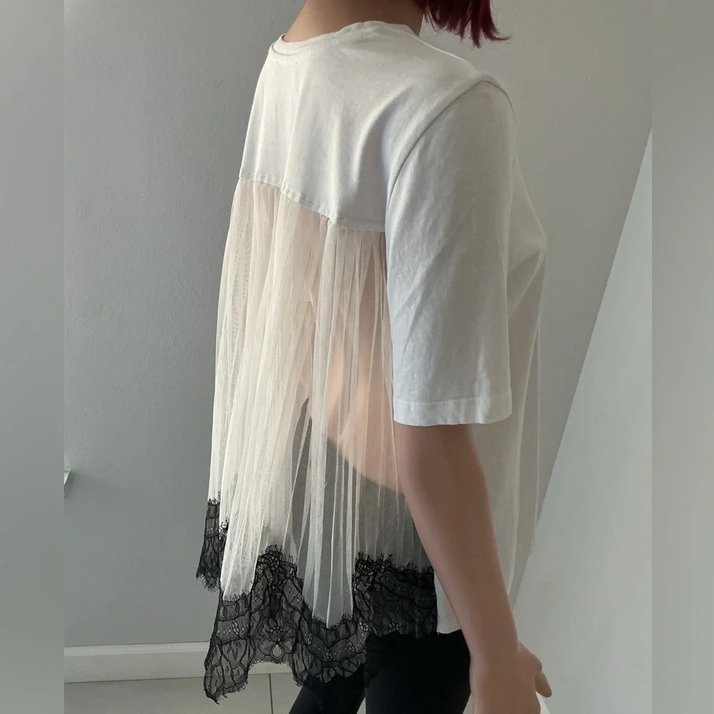 Zara White Short Sleeve Tee Sz M